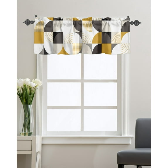 Kitchen Cafe Valance Curtain for Small Windows,Medieval Geometric Rod Pocket Short Valances Grey Brown Abstract Color Blocks Window Treatment Panel for Living Room/Bedroom/Bathroom,42x18in