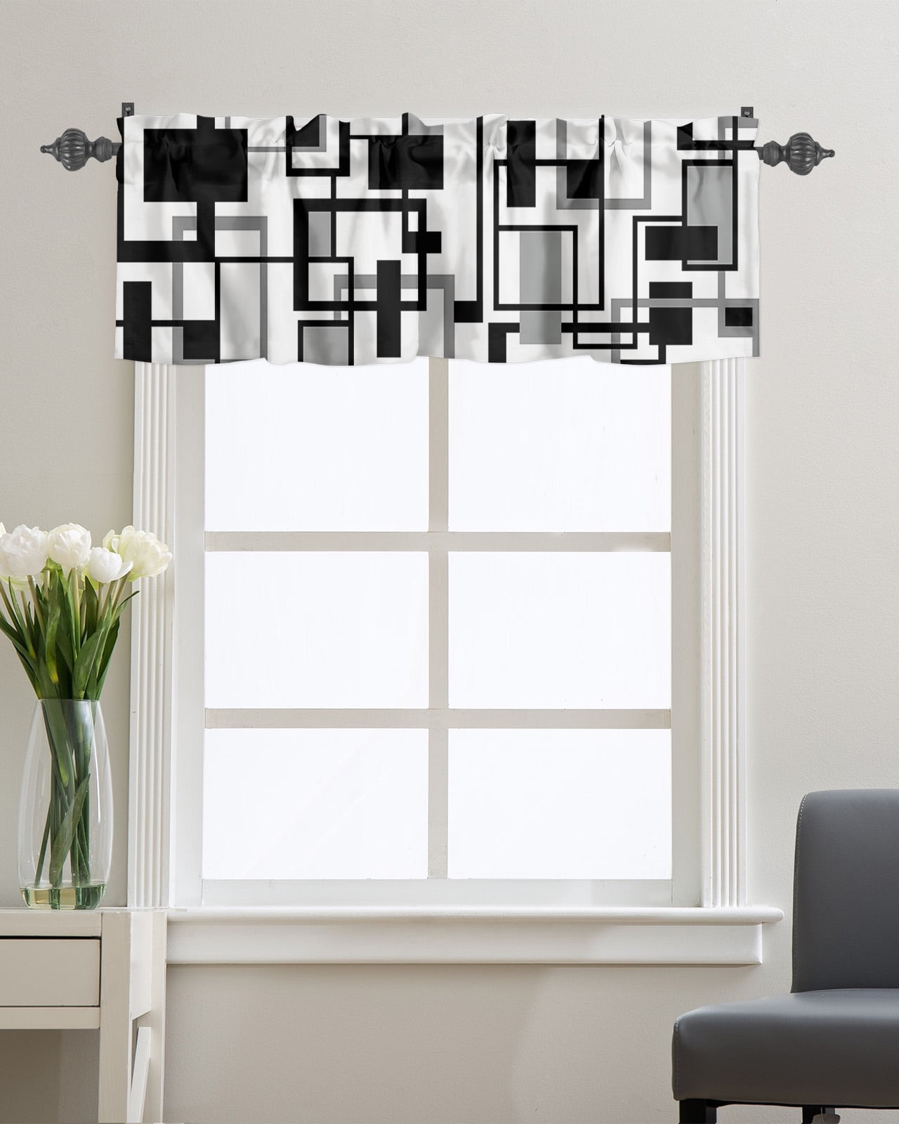 Window Square Valance Kitchen Cafe Valance Curtain for Small Windows,Minimalist Square Stripe ...