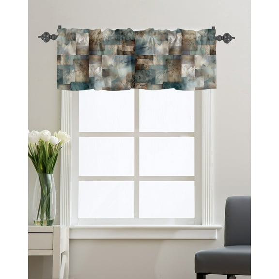 Kitchen Cafe Valance Curtain for Small Windows,Modern Abstract Superposition Rod Pocket Short Valances Cloudy Misty Splice Texture Window Treatment Panel for Living Room/Bedroom/Bathroom,54x18in