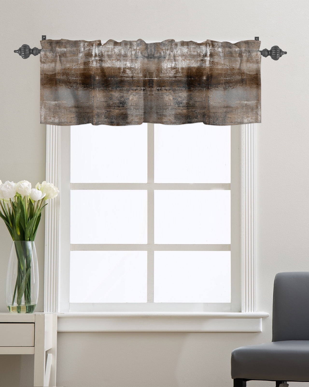 Kitchen Cafe Valance Curtain for Small Windows,Modern Grey Brown