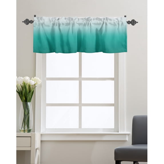 Kitchen Cafe Valance Curtain for Small Windows,Modern Minimalist Abstract Color Art Rod Pocket Short Valances Teal and White Gradient Window Treatment Panel for Living Room/Bedroom/Bathroom,42x18in