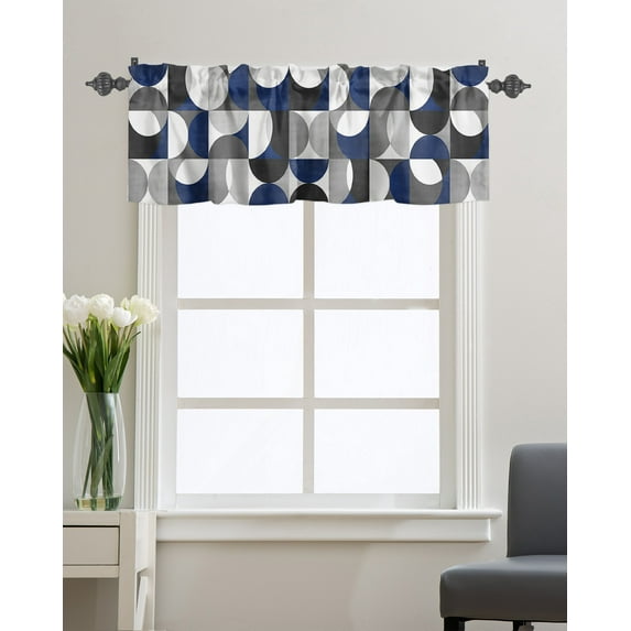 Kitchen Cafe Valance Curtain for Small Windows,Nordic Mid Century Modern Rod Pocket Short Valances Blue Grey Semicircle Window Treatment Panel for Living Room/Bedroom/Bathroom,42x12in