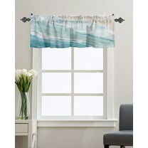 Kitchen Cafe Valance Curtain for Small Windows,Seaside Gradient Blue Wave Rod Pocket Short Valances Beach Natural Scene Window Treatment Panel for Living Room/Bedroom/Bathroom,54x18in