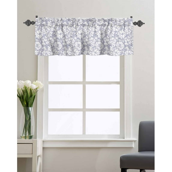 Kitchen Cafe Valance Curtain for Small Windows,Spring Flower Texture on Purple Rod Pocket Short Valances Abstract White Daisy Floral Window Treatment Panel for Living Room/Bedroom/Bathroom,42x12in