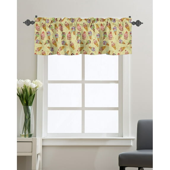 Kitchen Cafe Valance Curtain for Small Windows,Summer Ice-cream Seamless Cake Rod Pocket Short Valances Cherries Sweet Dessert Window Treatment Panel for Living Room/Bedroom/Bathroom,54x18in