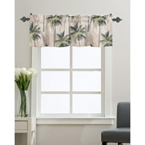 Kitchen Cafe Valance Curtain for Small Windows,Vintage Tropical Palm Trees Rod Pocket Short Valances Rustic Natural Summer Beach Window Treatment Panel for Living Room/Bedroom/Bathroom,54x18in
