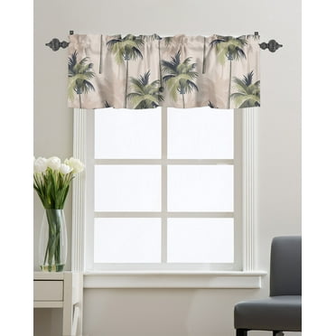 Kitchen Cafe Valance Curtain for Small Windows,Vintage Tropical Palm Trees Rod Pocket Short Valances Rustic Natural Summer Beach Window Treatment Panel for Living Room/Bedroom/Bathroom,54x18in