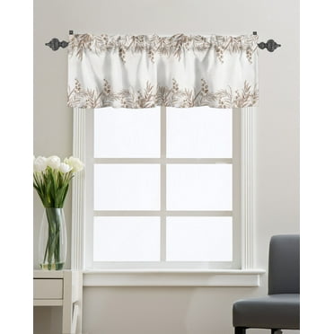 Kitchen Cafe Valance Curtain for Small Windows,Watercolor Botanical Leaves Branch Rod Pocket Short Valances Khaki Leaf Foliage on White Window Treatment Panel for Living Room/Bedroom/Bathroom,54x18in