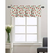 Kitchen Cafe Valance Curtain for Small Windows,Watercolor Fruit Red Strawberry Rod Pocket Short Valances Flower Leaves on White Window Treatment Panel for Living Room/Bedroom/Bathroom,54x18in