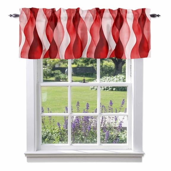 Kitchen Cafe Valance Curtain for Small Windows,Abstract Red Wave Stripe Texture Rod Pocket Short Valances,42x18in