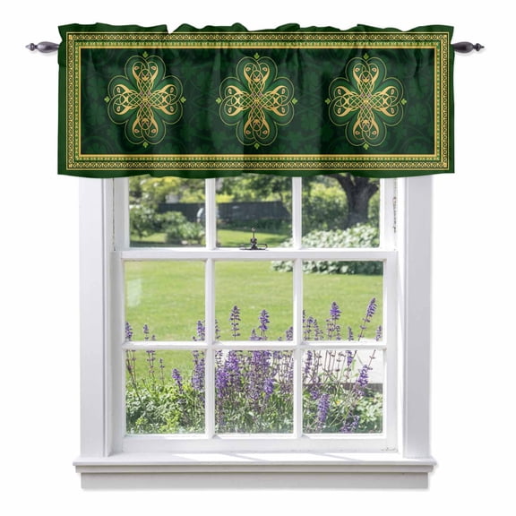 Kitchen Cafe Valance Curtain for Small Windows,Abstract Shamrock Celtic Knot Rod Pocket Short Valances,42x12in