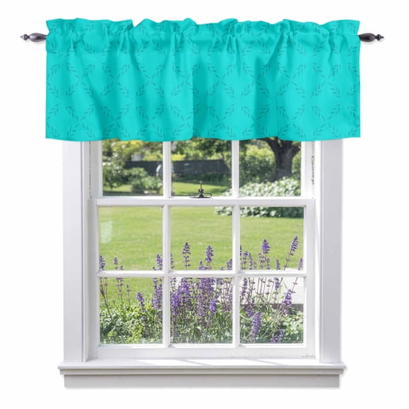 Kitchen Cafe Valance Curtain for Small Windows,Abstract Turquoise Diamond Leaves Rod Pocket Short Valances,42x18in