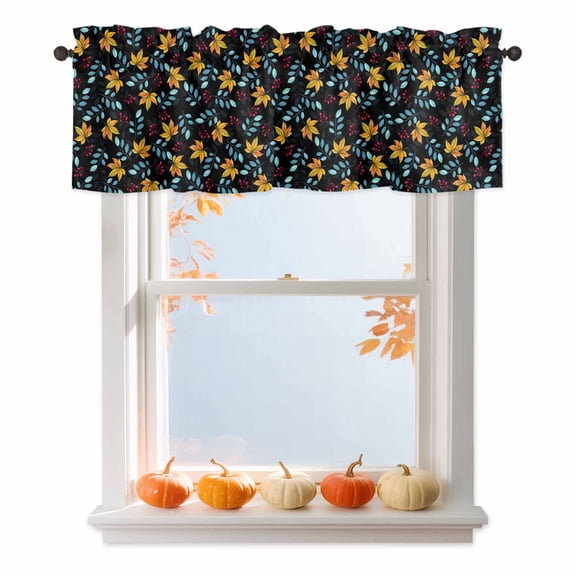 Kitchen Cafe Valance Curtain for Small Windows,Abstract Yellow Maple Leaf Rod Pocket Short Valances,60x18in