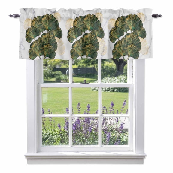 Kitchen Cafe Valance Curtain for Small Windows,Abstraction Almond Leaves Rod Pocket Short Valances,42x18in