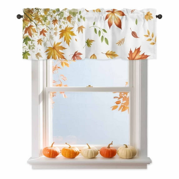 Kitchen Cafe Valance Curtain for Small Windows,Autumn Botanical Maple Leaves Rod Pocket Short Valances,42x12in