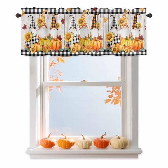 Kitchen Cafe Valance Curtain for Small Windows,Autumn Gnome Ombre Pumpkin Rod Pocket Short Valances,60x18in