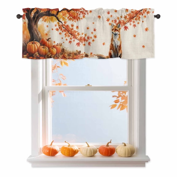 Kitchen Cafe Valance Curtain for Small Windows,Autumn Orange Maple Leaf Rod Pocket Short Valances,60x18in