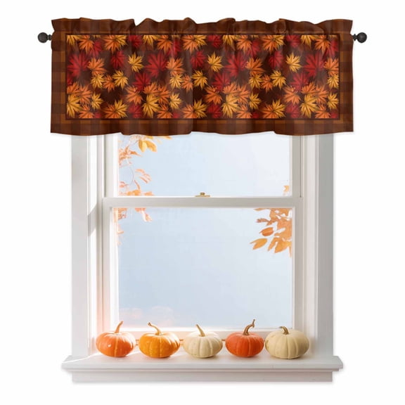 Kitchen Cafe Valance Curtain for Small Windows,Autumn Orange Maple Leaf Watercolor Rod Pocket Short Valances,54x18in