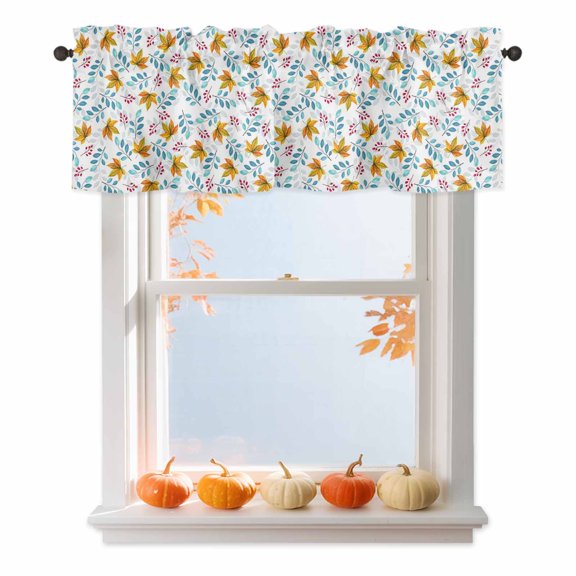 Kitchen Cafe Valance Curtain for Small Windows,Autumn Watercolor Maple Leaves Rod Pocket Short Valances,42x18in
