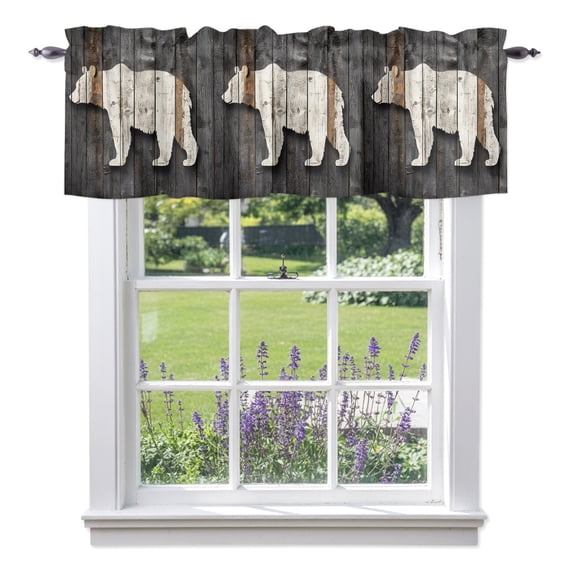Kitchen Cafe Valance Curtain for Small Windows,Bear Shadow Animal Portrait Rod Pocket Short Valances,42x12in