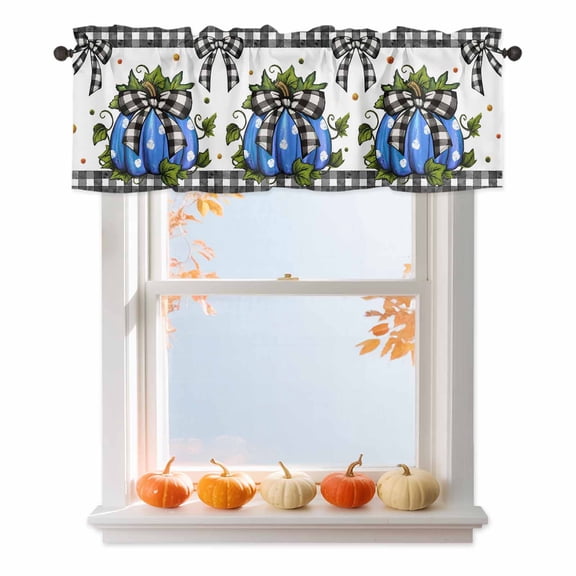Kitchen Cafe Valance Curtain for Small Windows,Blue Pumpkin White Polka Dot Rod Pocket Short Valances,42x18in