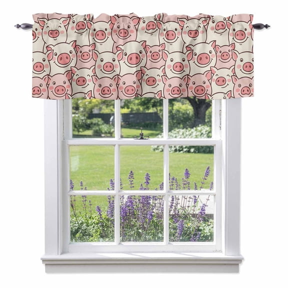 Kitchen Cafe Valance Curtain for Small Windows,Cartoon Funny Cute Pink Pig Rod Pocket Short Valances,42x12in
