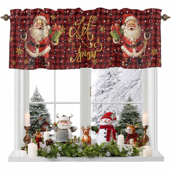 Kitchen Cafe Valance Curtain for Small Windows,Cartoon Santa Claus Snowflake Seamless Rod Pocket Short Valances,54x18in