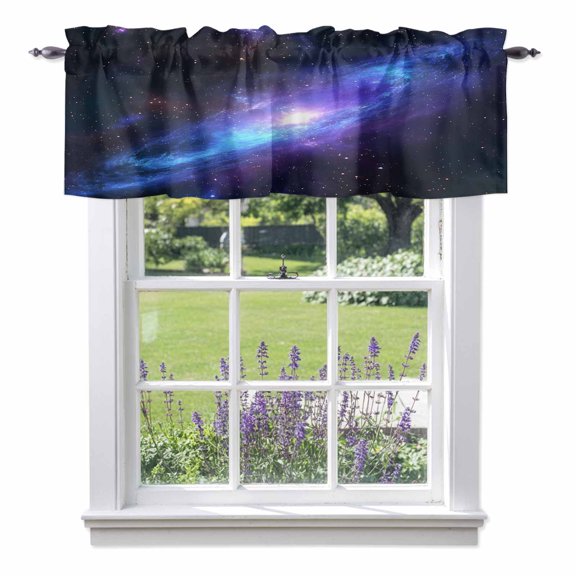 Kitchen Cafe Valance Curtain for Small Windows,Cosmic Blue Purple Rod Pocket Short Valances,42x12in
