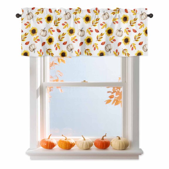 Kitchen Cafe Valance Curtain for Small Windows,Country Flowers Leaves Rod Pocket Short Valances,54x18in