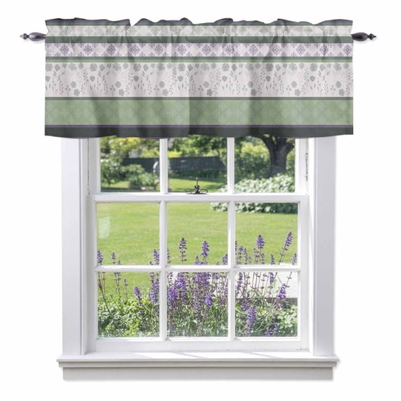 Kitchen Cafe Valance Curtain for Small Windows,Country Wildflower Abstract Stripe Rod Pocket Short Valances,42x12in