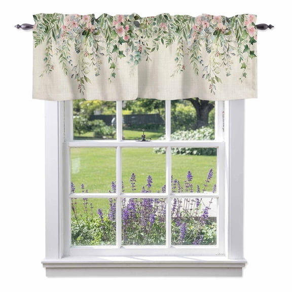 Kitchen Cafe Valance Curtain for Small Windows,Country Wildflower Retro Linen Rod Pocket Short Valances,42x12in