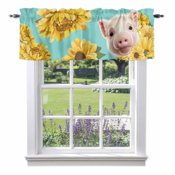 Kitchen Cafe Valance Curtain for Small Windows,Cute Farm Pig Rod Pocket Short Valances,42x12in
