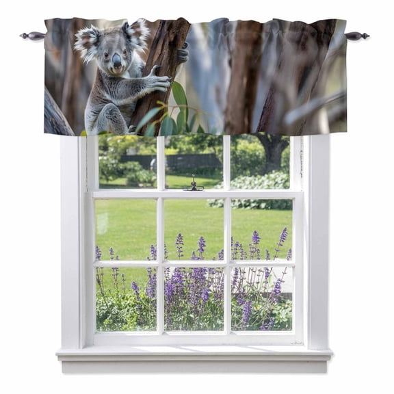 Kitchen Cafe Valance Curtain for Small Windows,Cute Koala Animal Rod Pocket Short Valances,42x12in