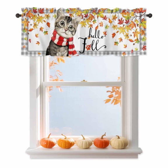 Kitchen Cafe Valance Curtain for Small Windows,Cute Pet Cat Rod Pocket Short Valances,42x18in