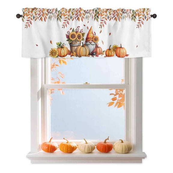 Kitchen Cafe Valance Curtain for Small Windows,Fall Sunflower Gnome Rod Pocket Short Valances,60x18in