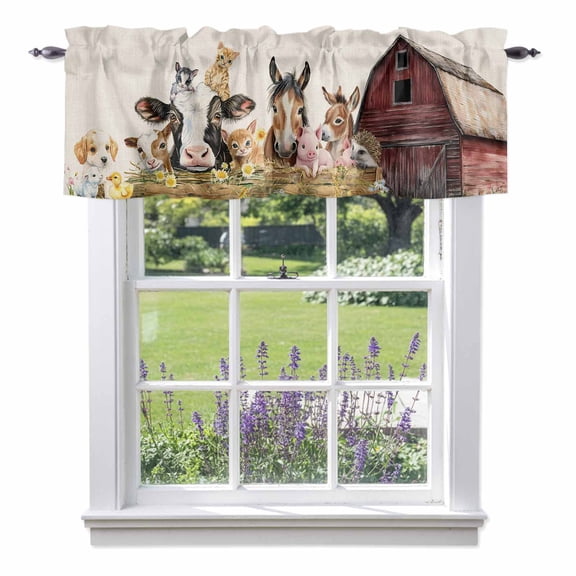 Kitchen Cafe Valance Curtain for Small Windows,Farm Cow Pig Cute Animal Rod Pocket Short Valances,42x12in