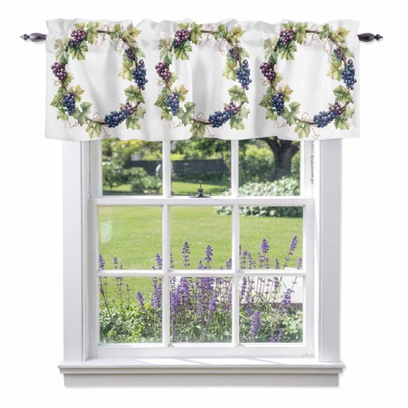 Kitchen Cafe Valance Curtain for Small Windows,Farmhouse Gradient Grape Vine Rod Pocket Short Valances,42x12in