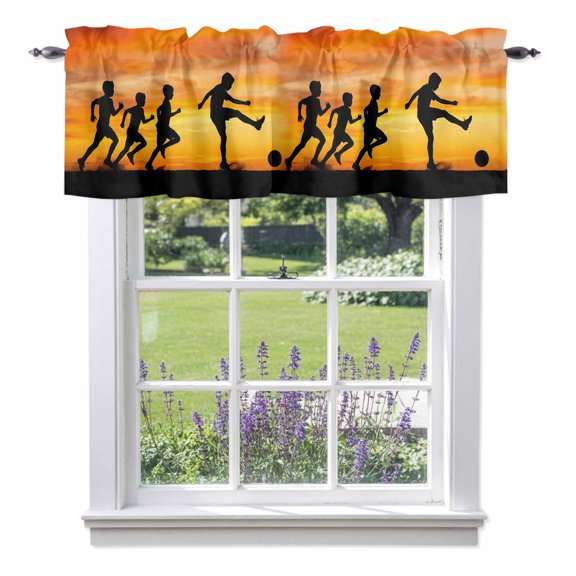 Kitchen Cafe Valance Curtain for Small Windows,Football Sports Competition Rod Pocket Short Valances,42x12in