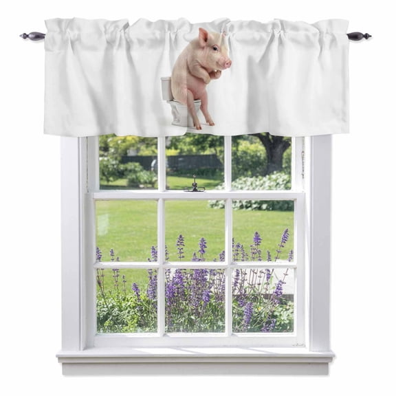 Kitchen Cafe Valance Curtain for Small Windows,Funny Thinking Pigs Toilets Rod Pocket Short Valances,42x12in