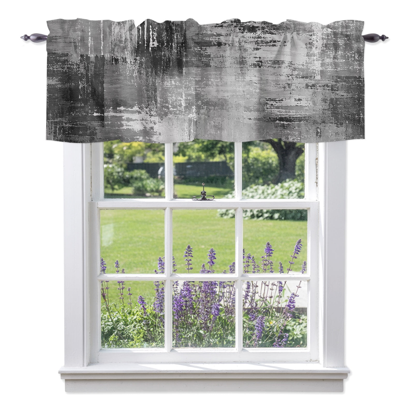 Kitchen Cafe Valance Curtain for Small Windows,Gradient Gray Balck ...