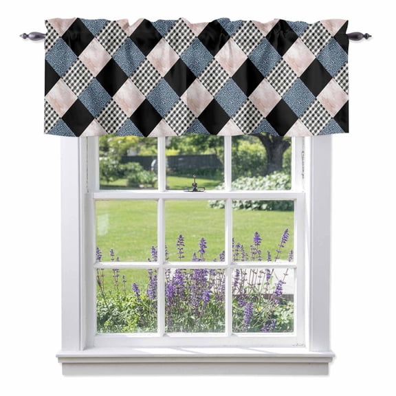 Kitchen Cafe Valance Curtain for Small Windows,Leopard Patchwork Quilt Buffalo Plaid Rod Pocket Short Valances,54x18in