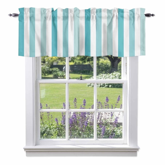Kitchen Cafe Valance Curtain for Small Windows,Modern Aqua Gradient Stripe Rod Pocket Short Valances,42x12in