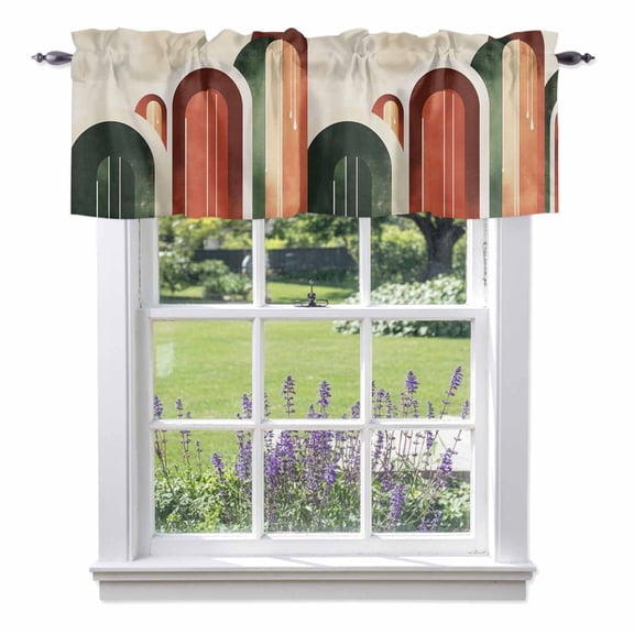 Kitchen Cafe Valance Curtain for Small Windows,Modern Boho Geometric Arch Rod Pocket Short Valances,54x18in