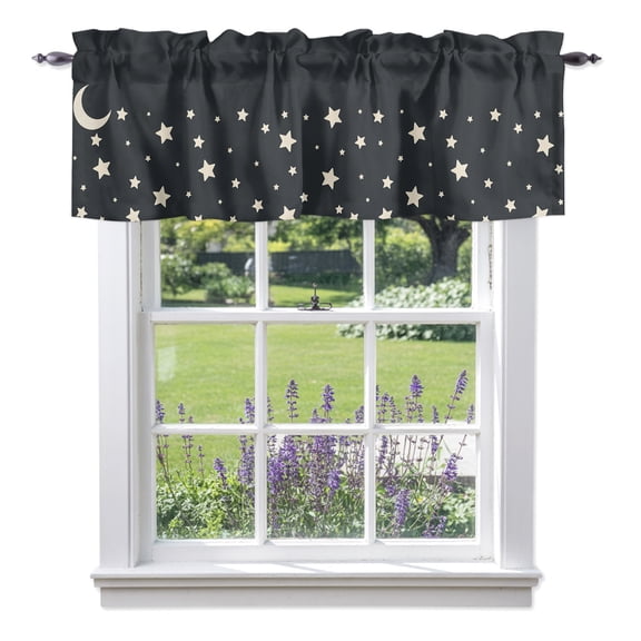 Kitchen Cafe Valance Curtain for Small Windows,Moon Stars Starry Sky Rod Pocket Short Valances,42x12in