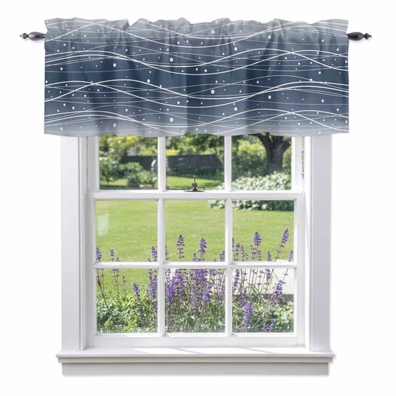 Kitchen Cafe Valance Curtain for Small Windows,Ocean Gradient Navy Blue Waves Rod Pocket Short Valances,42x12in