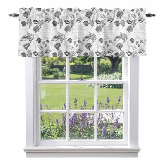 Kitchen Cafe Valance Curtain for Small Windows,Ocean Grey Shell Coral Starfish Rod Pocket Short Valances,42x18in