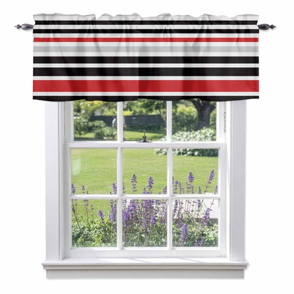 Kitchen Cafe Valance Curtain for Small Windows,Red Gray Stripes Color Block Rod Pocket Short Valances,54x18in