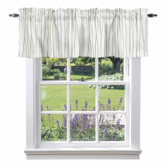 Kitchen Cafe Valance Curtain for Small Windows,Retro Sage Green Line Rod Pocket Short Valances,42x12in