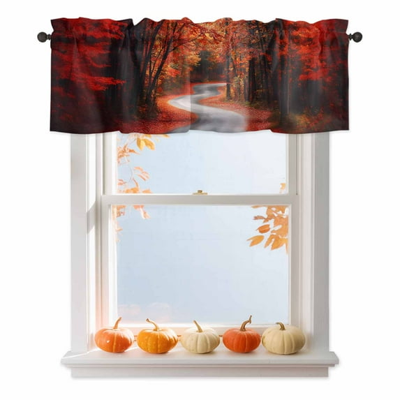 Kitchen Cafe Valance Curtain for Small Windows,Rustic Maple Leaf Tree Road Rod Pocket Short Valances,54x18in