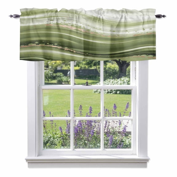 Kitchen Cafe Valance Curtain for Small Windows,Sage Green Gradient Stripes Rod Pocket Short Valances,42x12in